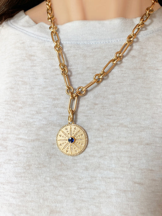 Sapphire & Diamond Sundial Amulet Necklace