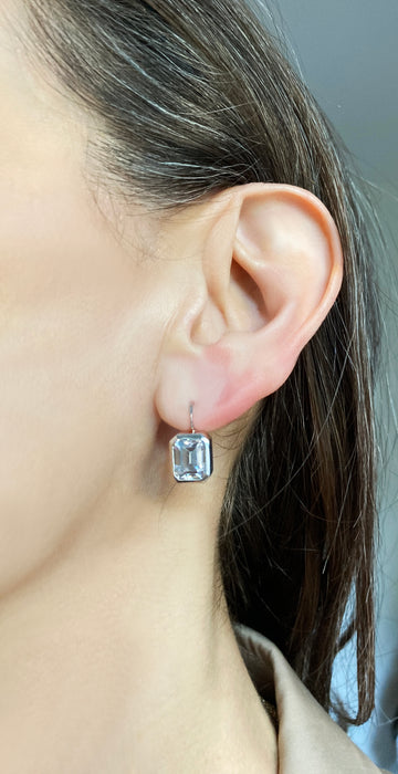 Bezel Set Emerald Cut Simulated Diamond Earrings
