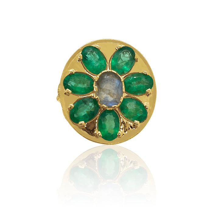 The Green Oasis Oval Emerald  & Labradorite RIng