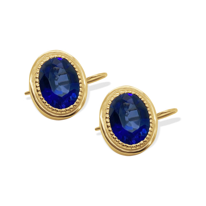 Bezel Set Lab Grown Sapphire Earrings