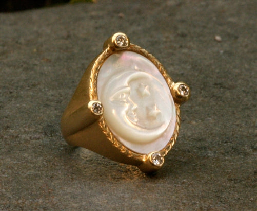 Mother of Pearl Ring with Four Diamonds