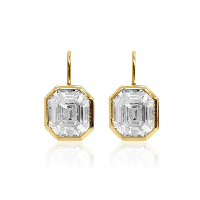 Bezel Set Emerald Cut Simulated Diamond Earrings