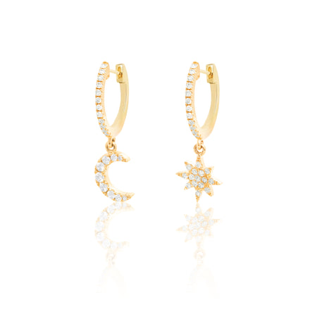 Pavé Diamond Moon & Star Huggie Earrings