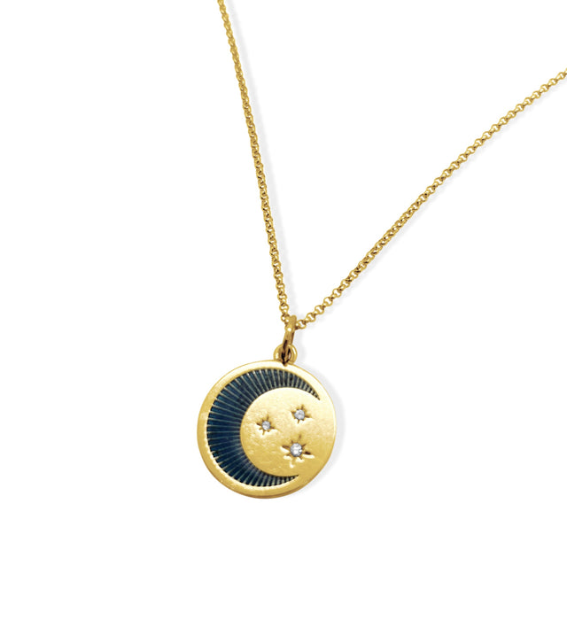 Moon Enamel Disc Charm Necklace