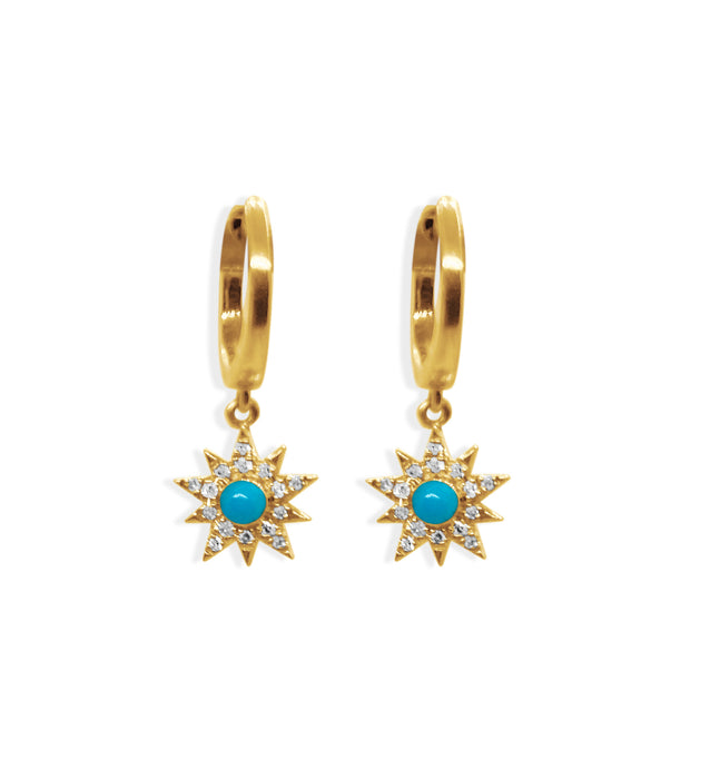 Turquoise Diamond Sunburst Huggie Earrings