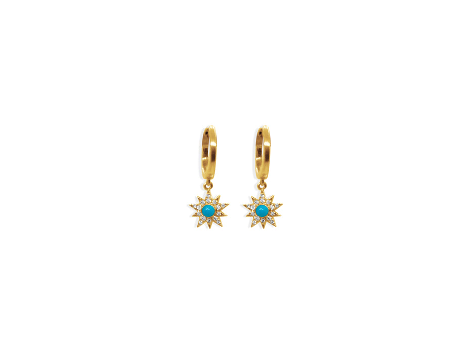 Turquoise Diamond Sunburst Huggie Earrings