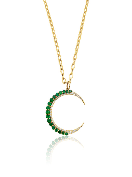 Large Emerald & Diamond Crescent Charm