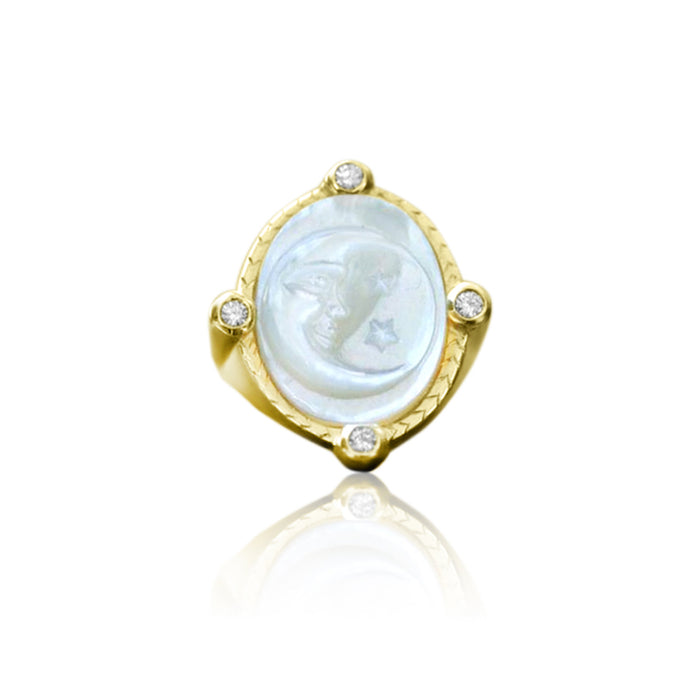 Diamond Four-Point Mother of Pearl Ring