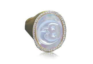 Mother of Pearl Ring with Pave Diamonds Frame